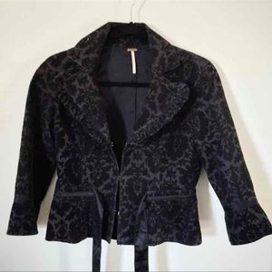 NWOT Free People Black Damask Corderoy Velvet Blazer Light Jacket, size 4